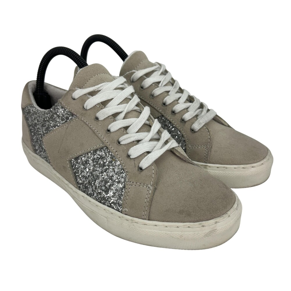 Steven New York Shoes Womens Size 8.5 Parody Beige Leather Glitter Sneakers